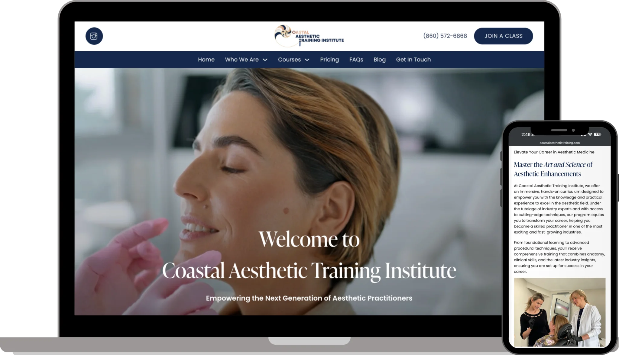 Coastal Aesthetic Training Academy website design by Evolved Marketing