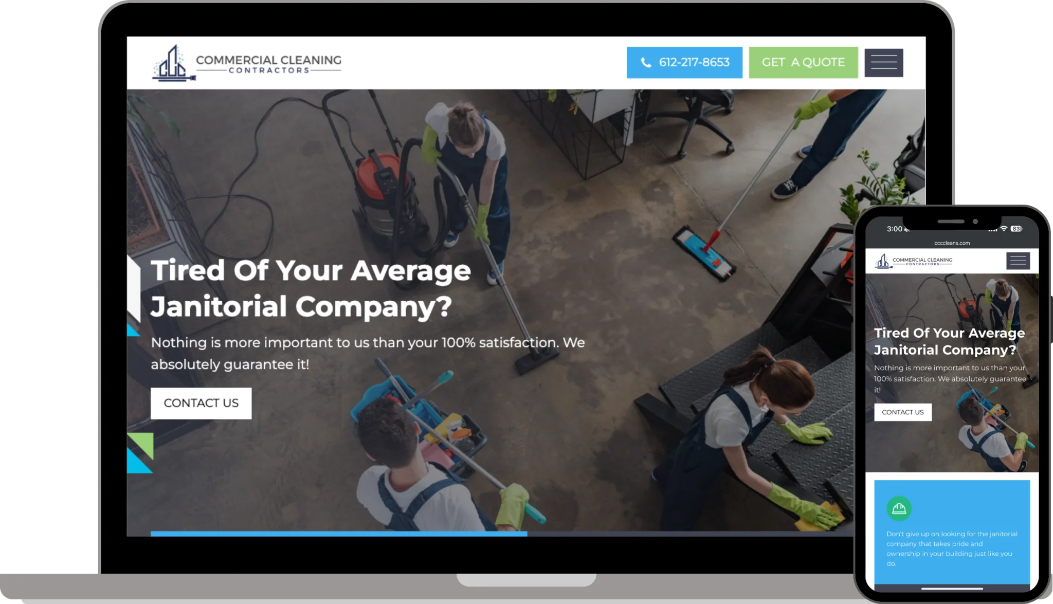 Commercial Cleaning Contractors website design by Evolved Marketing
